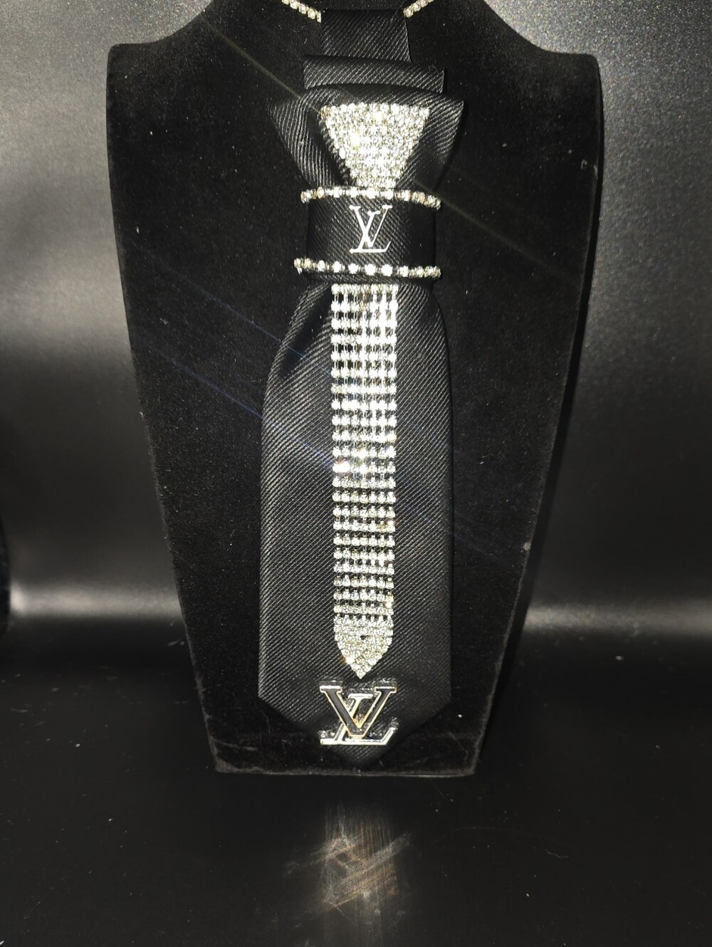 Elegant Black Tie with Silver Rhinestone Accents